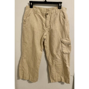 COLUMBIA XCO Pants Women's 10 Cargo Cropped Capri Hiking Linen Blend Beige N652